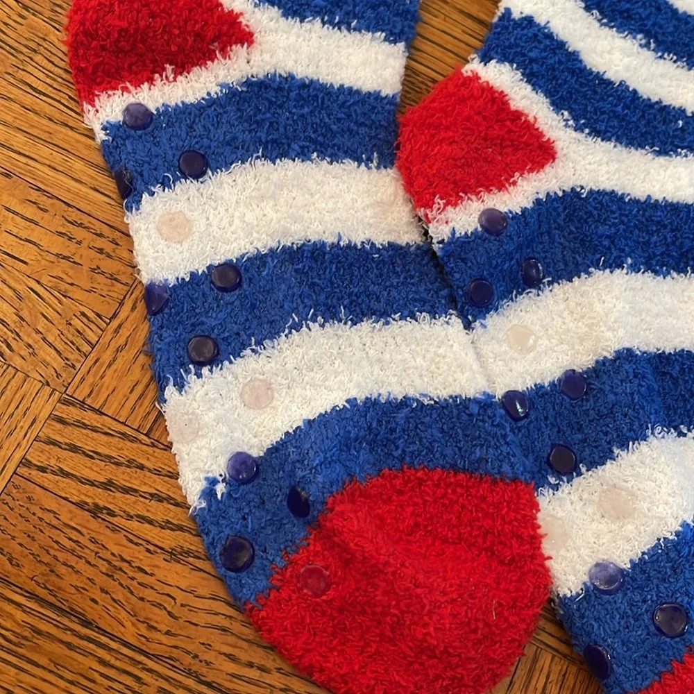 Striped Red and Blue Fuzzy Socks